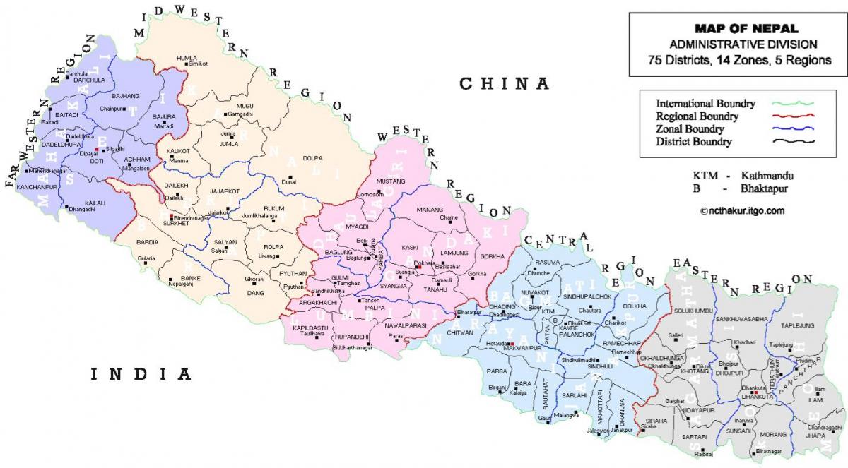 نپال نقشه سیاسی با مناطق