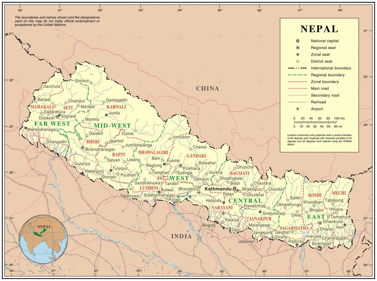 هند و نپال از مرز نقشه راه