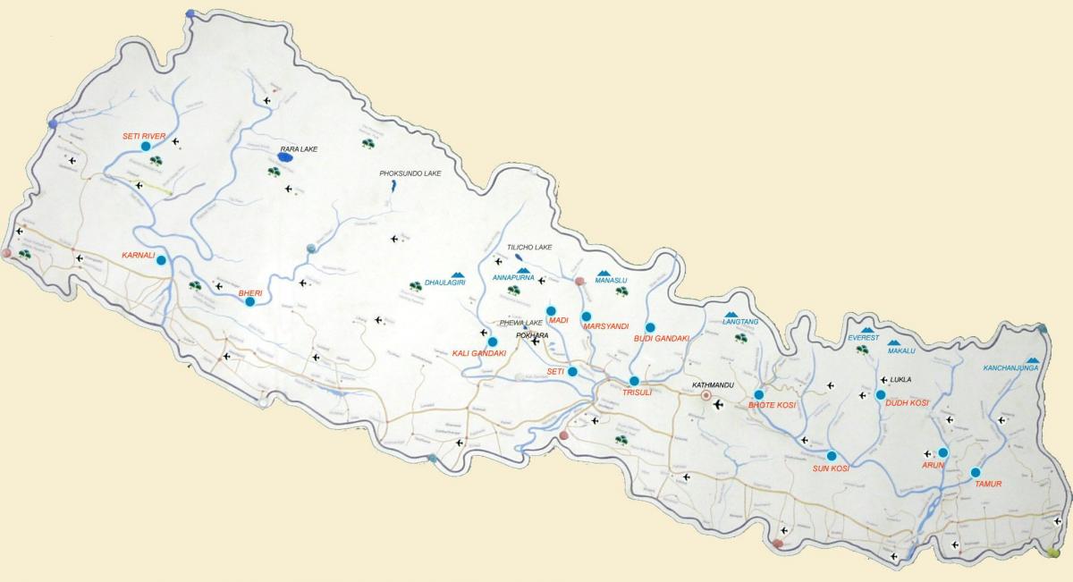 نقشه از نپال نشان رودخانه