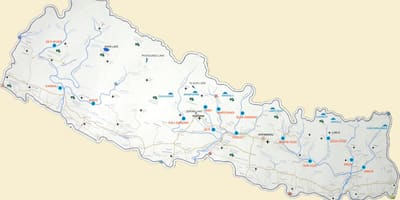 نقشه از نپال با دریاچه